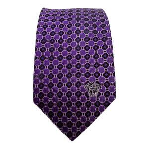 VERSACE Purple Geometric With Logo Silk Tie Italy 61"-3.25" EC